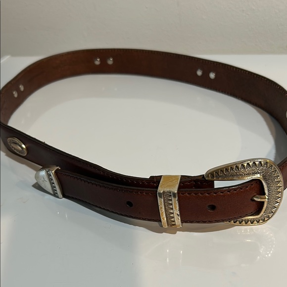 Vintage Greg Norman Brown Leather Western Belt Sz 34 / 85 – Silver Buckle - Picture 1 of 10